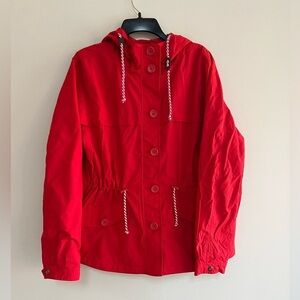 J. Crew Lightweight Red Utility Windbreaker Hooded Jacket Cinched Waist, L